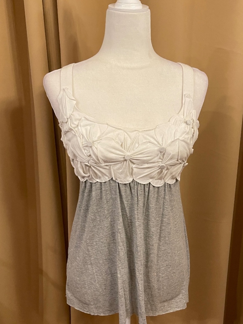 Bailey 44 White,Grey Colorblocked Sleeveless Ruched Top Size Small
